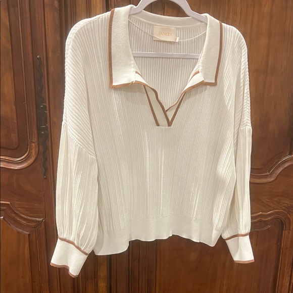 Sancia Teofila Cream / Off White Sweater with Brown Trim - Picture 2 of 11